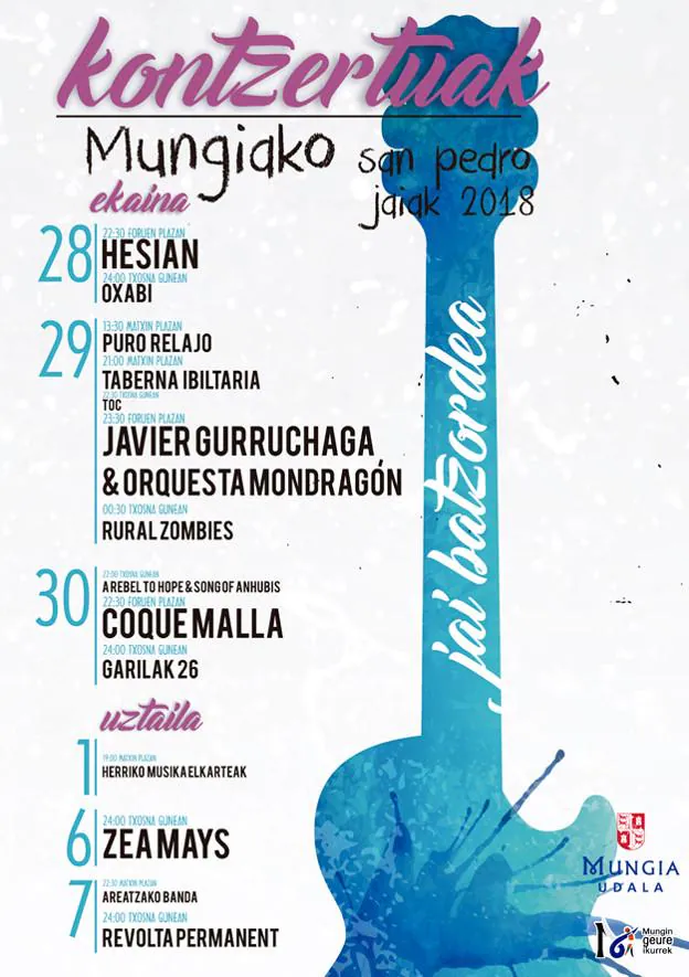 Cartel de conciertos de la fiestas de San Pedro 2018 Mungiako Jaiak.