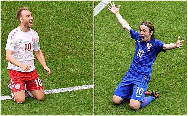 Modric y Eriksen, las estrellas de Croacia y Dinamarca.