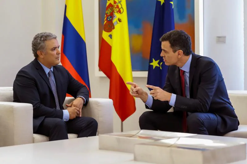Iván Duque, presidente electo de Colombia, esta tarde junto a Pedro Sánchez en Moncloa.