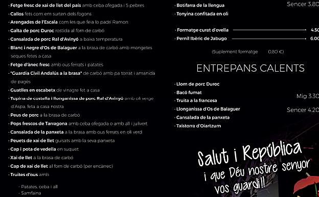 Carta del restaurante. 