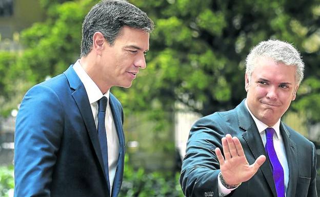 Sánchez y el presidente colombiano, Iván Duque, comparecieron este jueves en el Palacio de Nariño.