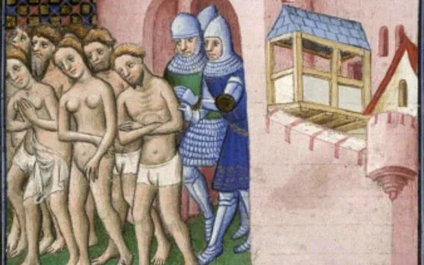Herejes cátaros expulsados de Carcasona en una ilustración medieval. 