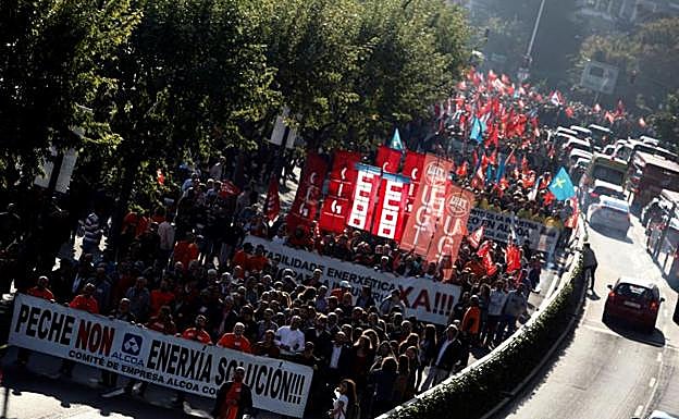 Manifestación de trabajadores de Alcoa. 