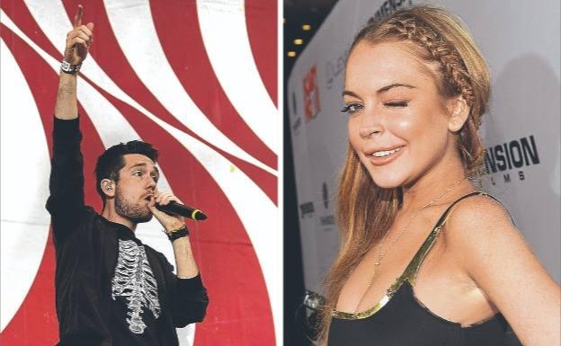 Dan Smith, cantante del grupo inglés Bastille, y la actriz Lindsay Lohan. 