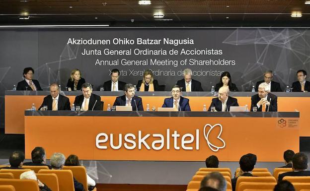 El consejo de administración de Euskaltel en una junta de accionistas 