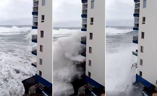 Olas gigantes se llevan por delante varios balcones, según se ve en los vídeos colgados en las redes sociales.