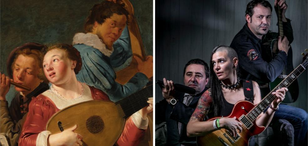 Cuadro 'Músicos' (hacia 1620-1623). Óleo sobre lienzo. Donación de Doña María de Arechavaleta, de la colección de don José Palacio, en 1953. | La cantante y guitarrista Naty Penadas, de Penadas por la Ley, abre las puertas de Koalak Studios al presidente de la ABAO, Juan Carlos Matellanes, y el director de Last Tour, Alfonso Santiago. 