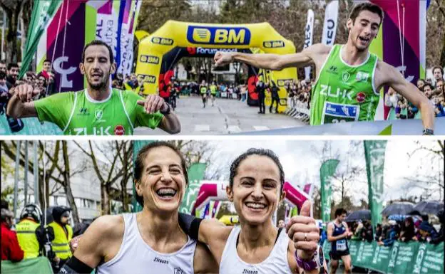 La llegada masculina y femenina de la Media Maratón de Vitoria 2018. 