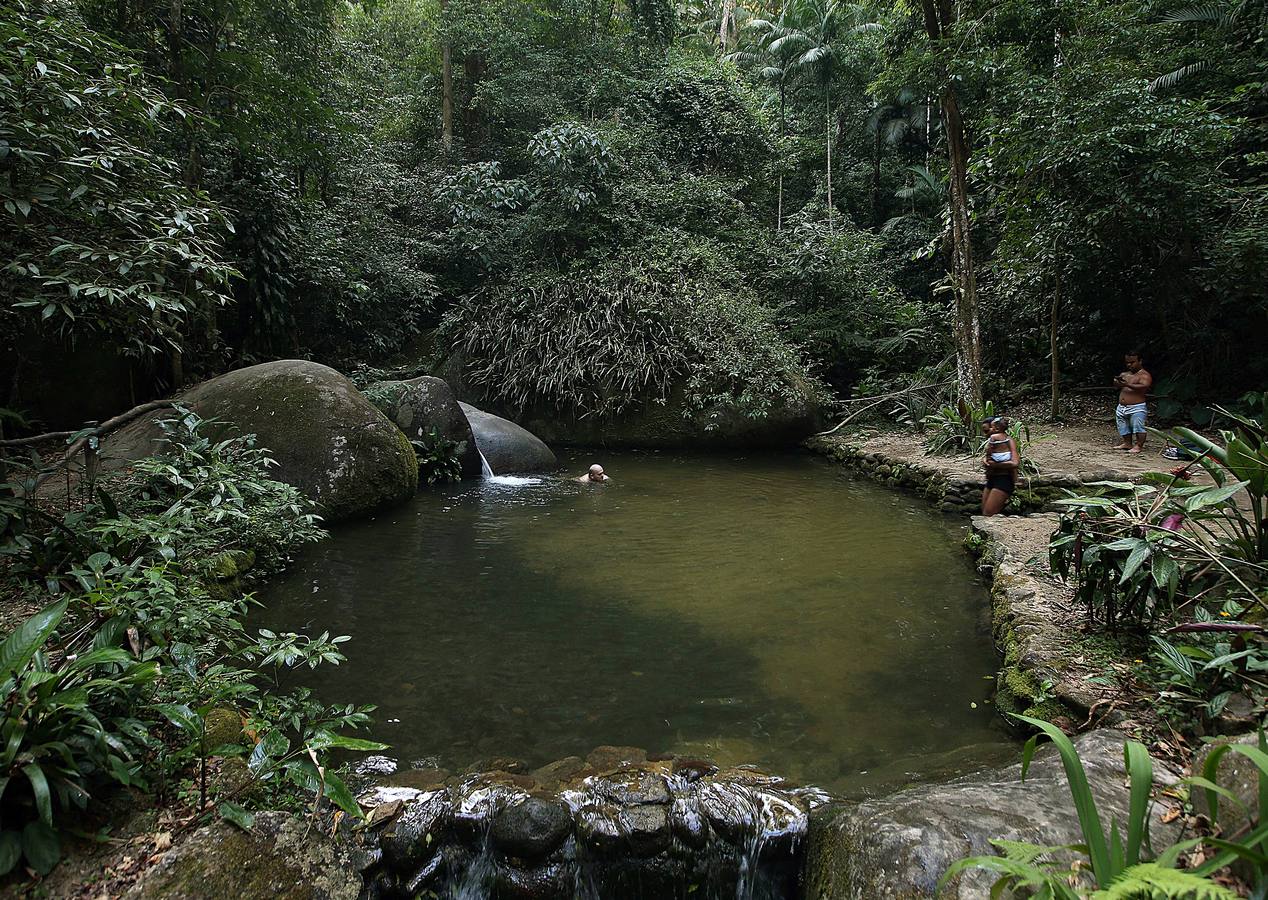 Hoy comienza el verano austral. Pero las playas de Río de Janeiro ya están llenas de bañistas desde hace unas semanas. Y es que el calor aprieta. El martes los termómetros alcanzaron 40,7 grados en la zona oeste de la ciudad, en el que ha sido el día más caluroso en varios años, con una sensación térmica de 45 grados. El mar está calmado y apenas hay olas en las transparentes aguas. Las imágenes han sido tomadas en la Floresta de Tijuca, el bosque urbano más grande del mundo, y en los arenales del oeste de Río.