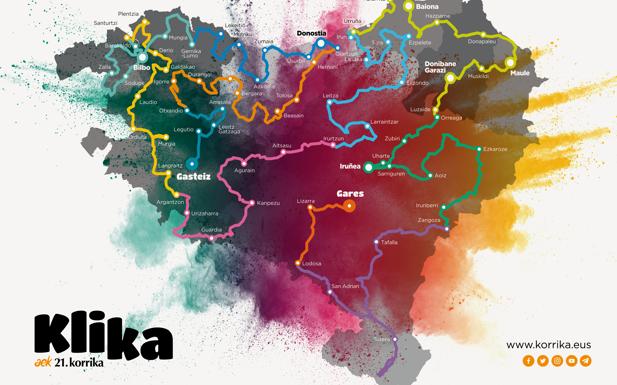 El recorrido que hará la Korrika desde el próximo 4 de abril hasta el 14 del mismo mes. 