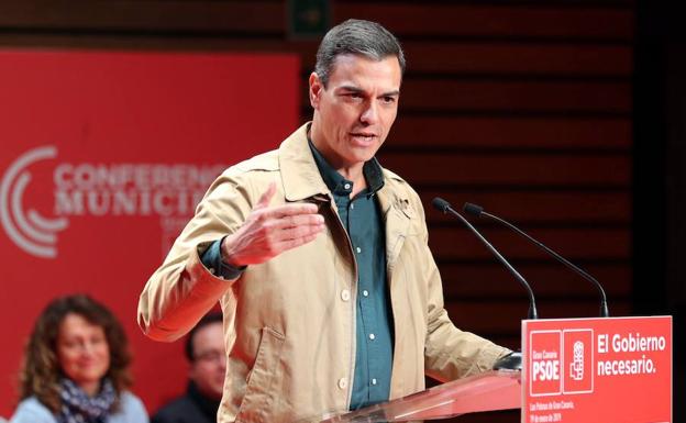 Pedro Sánchez, durante la clausura de la Conferencia Municipal del PSOE, en Las Palmas.