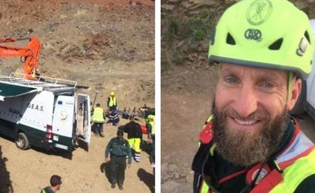 Vista elevada del operativo de rescate una vez finalizada la perforación. Selfie que Nico Rando envió a su mujer para decirle que estaba bien.