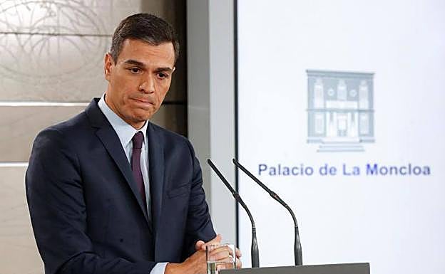 Pedro Sánchez durante la comparecencia en la que ha anunciado la fecha electoral
