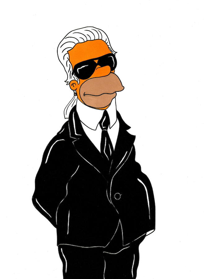 Homer Simpson vestido como Karl Lagerfeld