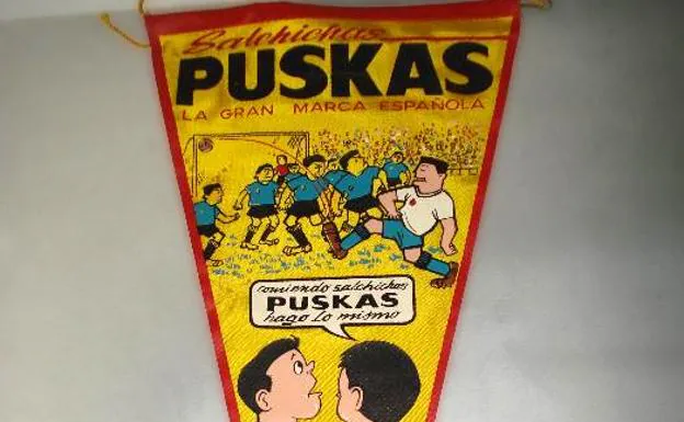 Banderín promocional de salchichas Puskas, años 60. Todocolección.