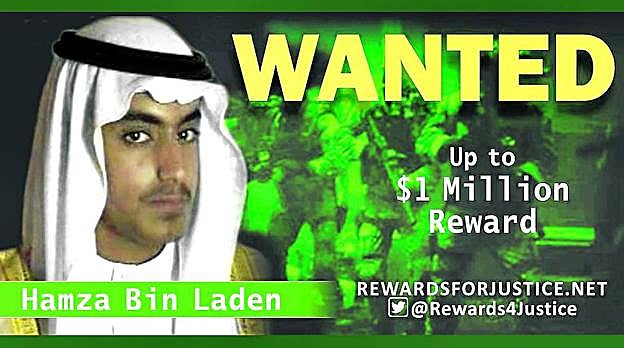 Cartel del Departamento de Estado de EEUU con la recompensa por cualquier información que lleve a detener a Hamza bin Laden. 