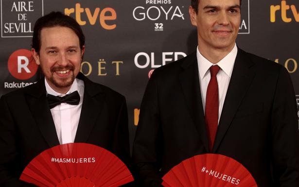 Pablo Iglesias y Pedro Sánchez, en los Goya pidiendo más mujeres en el cine español. 