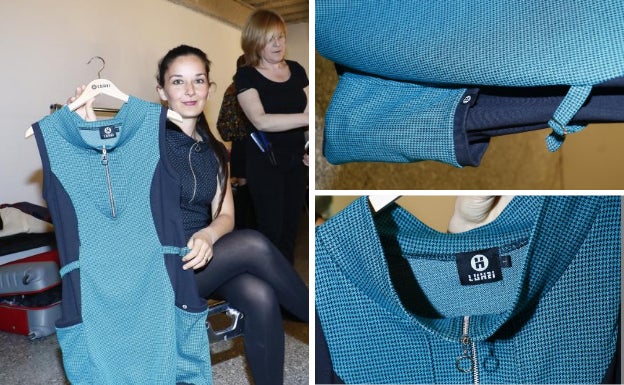 Helena Fuster con uno de los vestidos de Luhei.