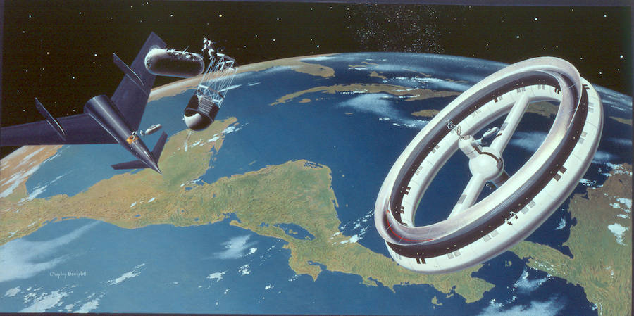Estación espacial, transbordador y telescopio orbital, a 1.700 kilómetros sobre América Central (1952).