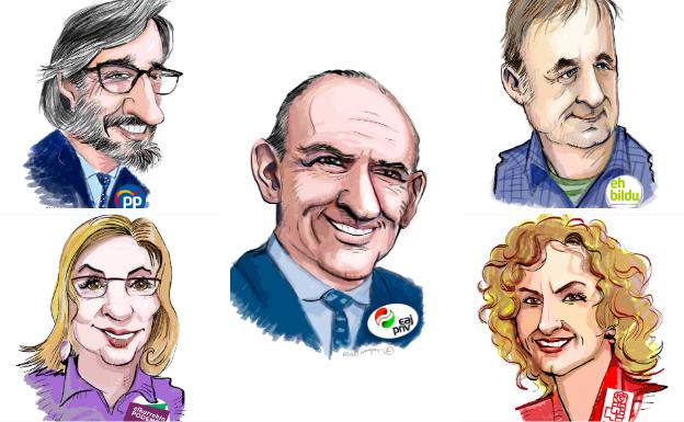 Las caricaturas de los cinco candidatos.