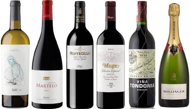 Los vinos: Marko txakoli (Oxer Bastegieta), Martelo 2014 (Torre de Oña), Montecillo Ed. Lim. 2012, Muga 2014 Selección Especial, Viña Tondonia Reserva 2006 y Bollinger Special Cuvée.