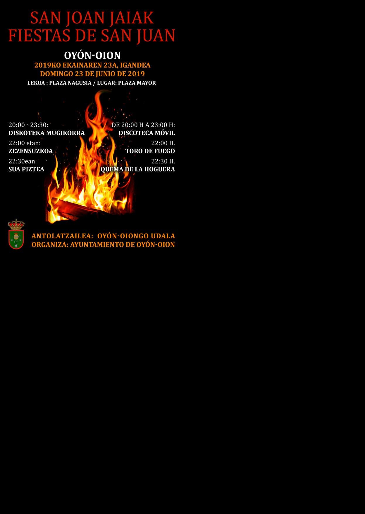 Programa de fiestas de Oyón 2019: San Joan Jaiak