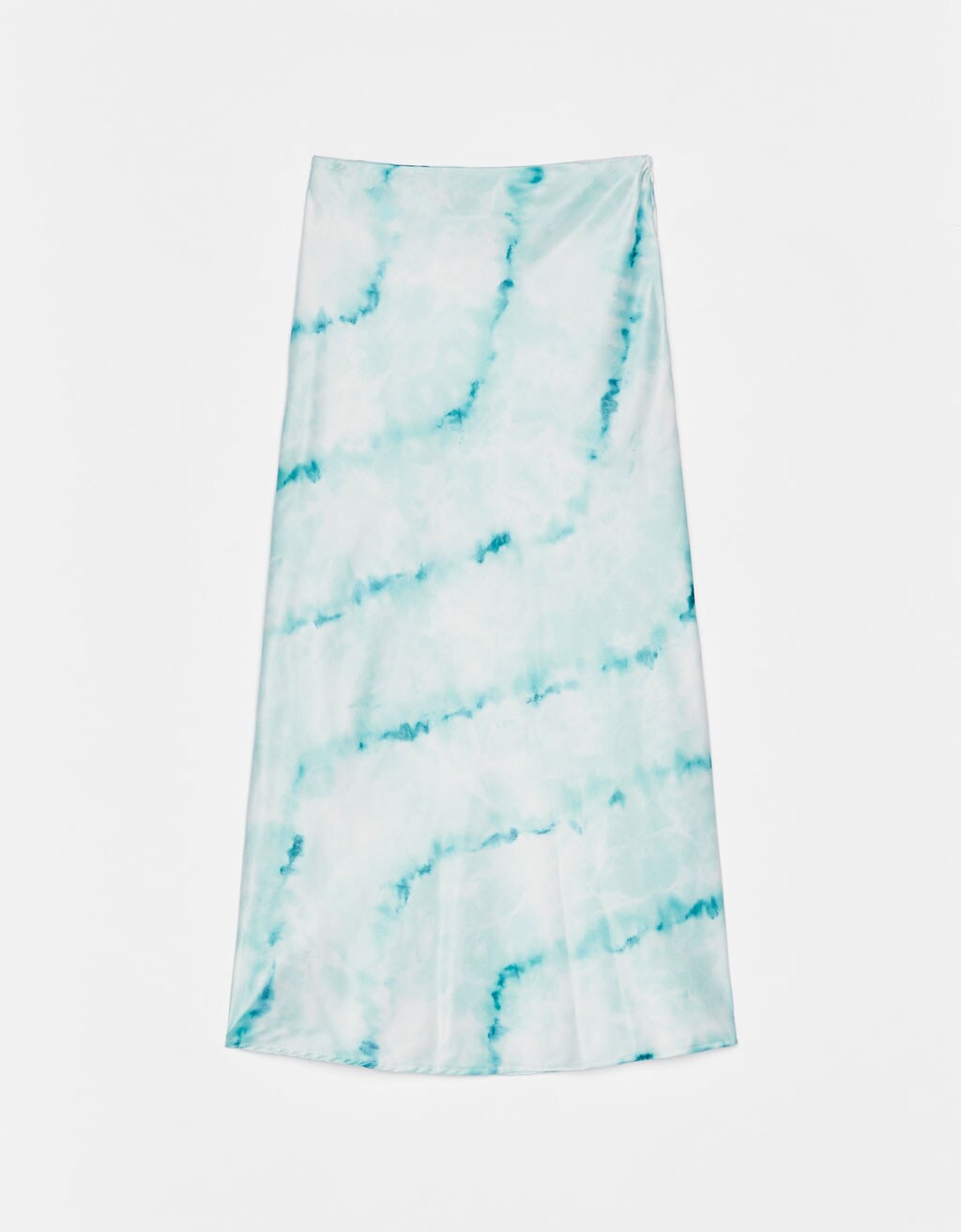 Falda midi de satén con estampado Tie dye, de  Bershka  (9,99 euros)
