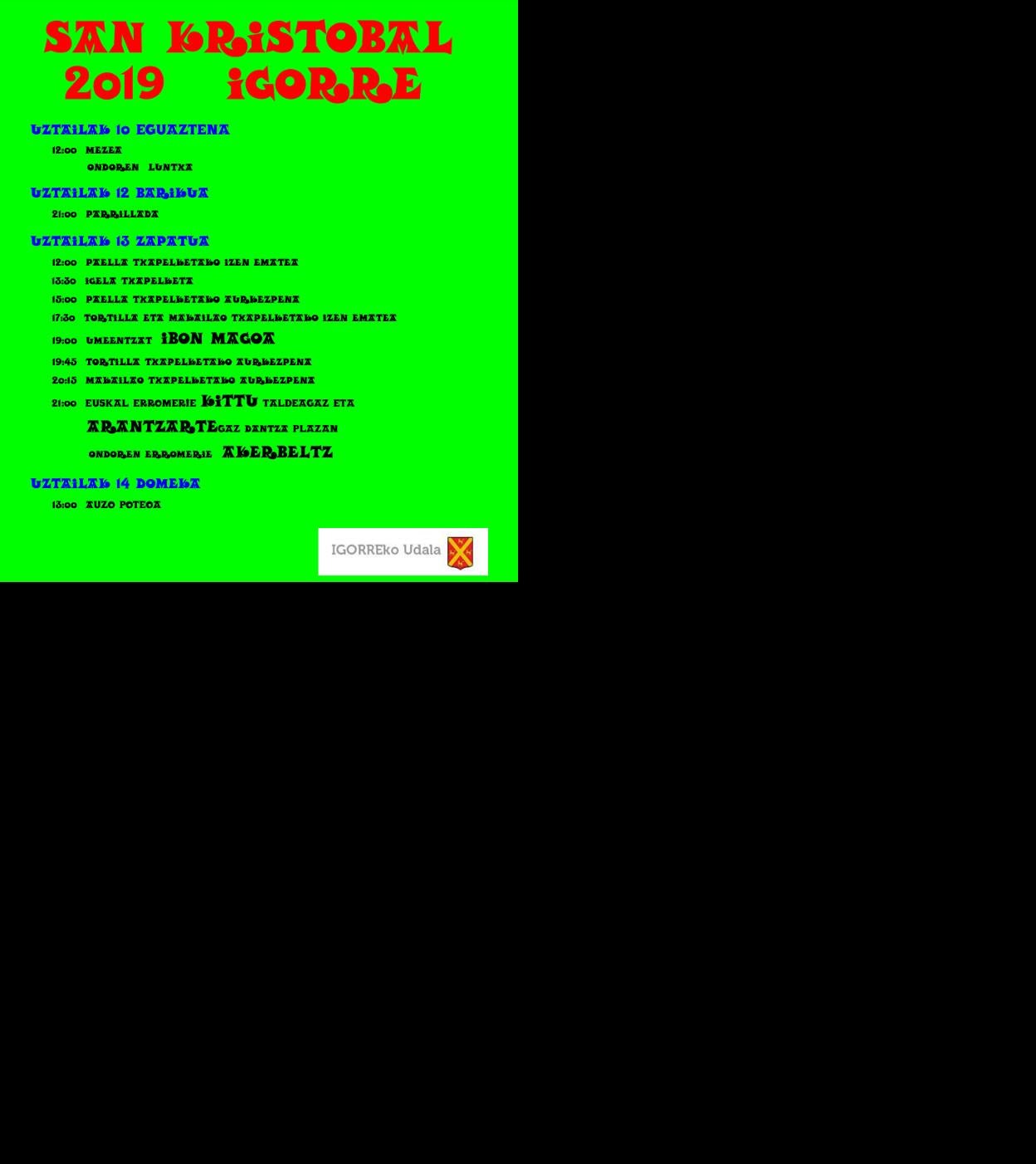 Programa de fiestas de Igorre 2019: San Kristobal Jaiak