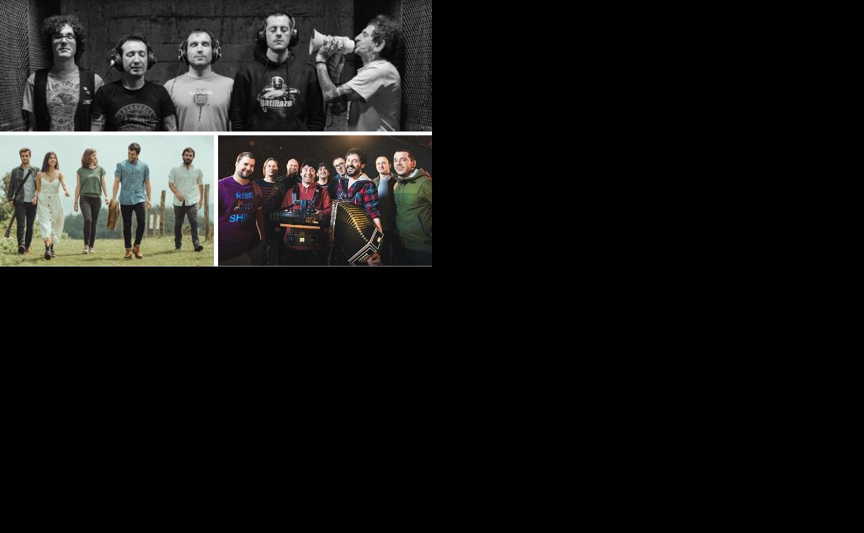 Gatillazo (arriba), Nøgen (abajo izq.) y Esne Beltza (abajo dcha.) son los protagonistas de este miércoles en Vitoria. 