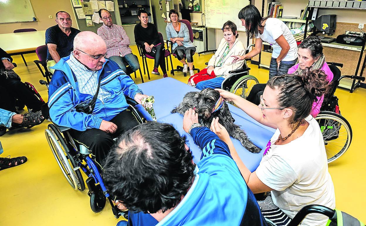 Amaia Moyano, en primer término, y Sheila Gámiz, en una sesión en el centro de día para personas con discapacidad Ehari.