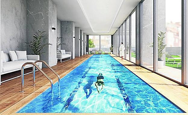 Fotomontaje de la piscina cubierta que tendrá la quinta torre que se construirá en la manzana de Garellano .