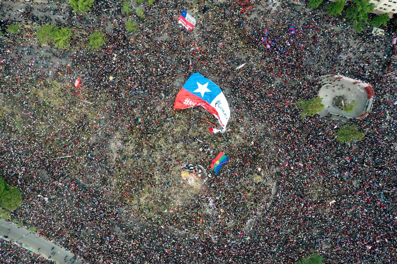 Vista de pájaro de la manifestación en Chile