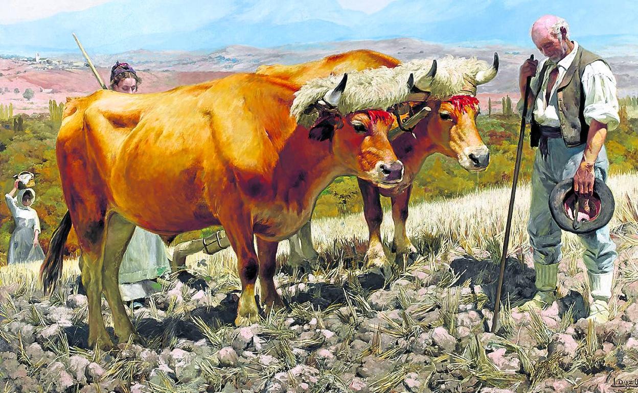 'El rezo del ángelus en el campo' del pintor vitoriano Díaz Olano. :: Museo Bellas artes de Álava