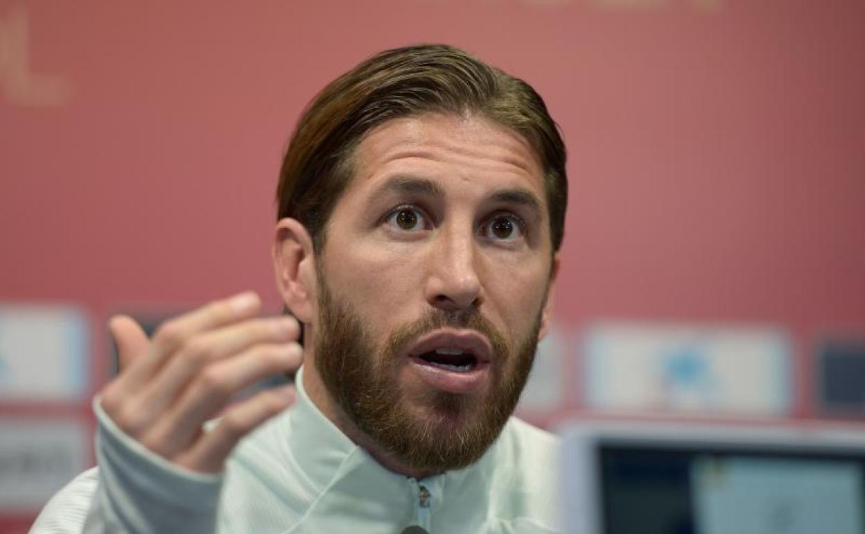 Sergio Ramos, durante su conferencia de prensa en el Ramón de Carranza. 