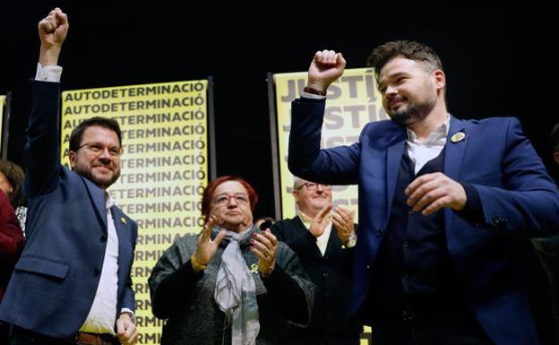 Rufián y Aragonès, tras conocer los resultados de la jornada electoral del 10-N.