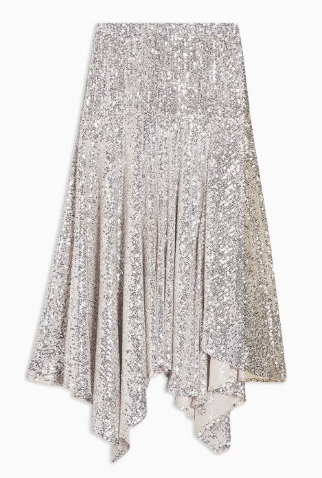 Falda asimétrica de 'paillettes', de Topshop (75 euros).