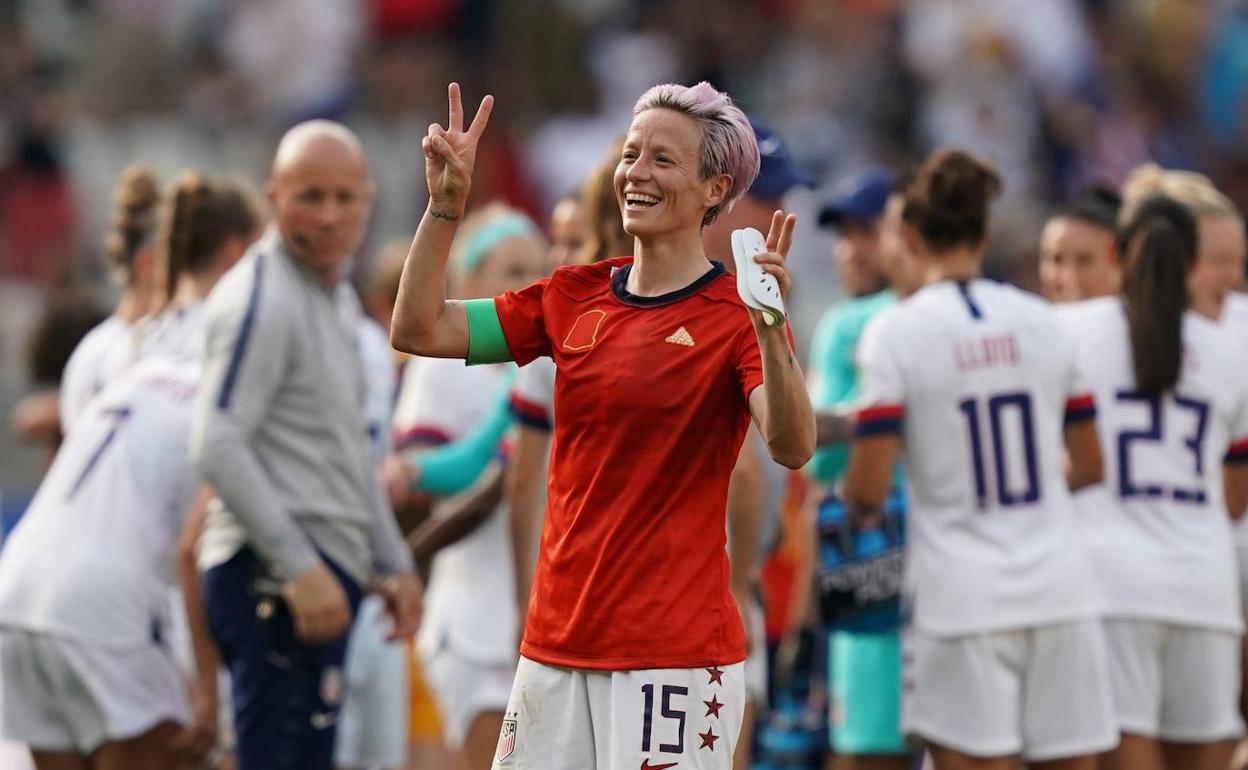 La delantera Megan Rapinoe celebrando la victoria ante España en el pasado Mundial. 