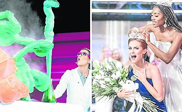 Schrier demostró la descomposición catalítica del peróxido de hidrógeno. A la derecha, coronada.