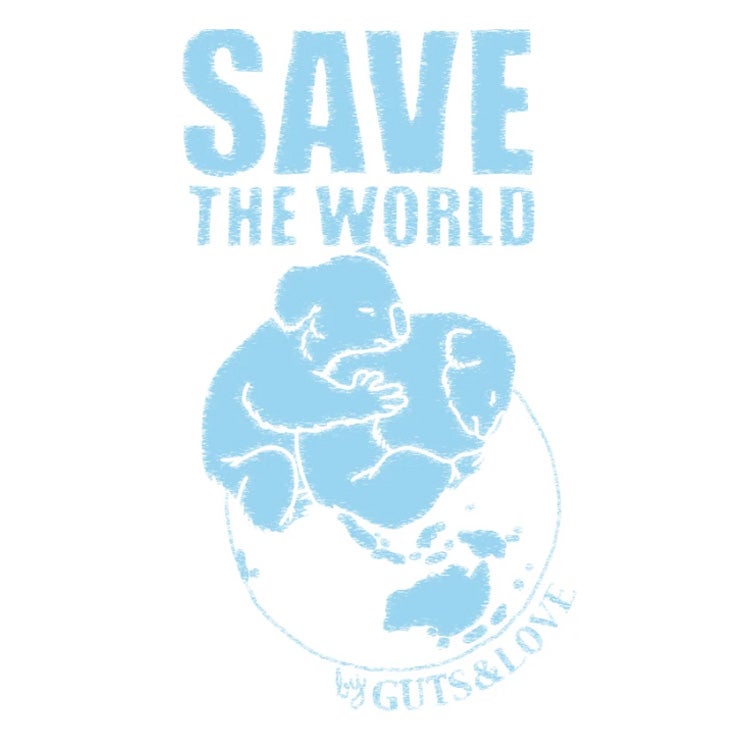 Logo de las camisetas 'Save the world' de Guts & Love.