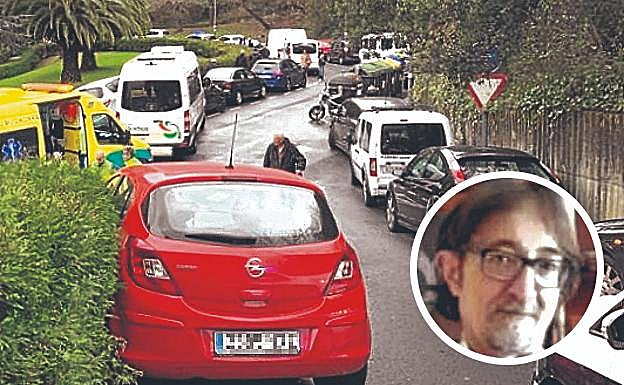 A la izquierda, el bus golpeó al coche rojo y acabó empotrado en otro gris. A la derecha, Ticiano Agudo, la víctima, tenía 53 años, era pintor y vivía en Txurdinaga.