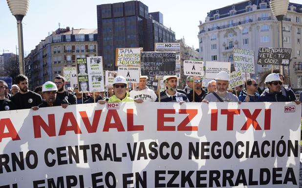 Manifestacion de proesta de los trabajadores de La Naval de Sestao