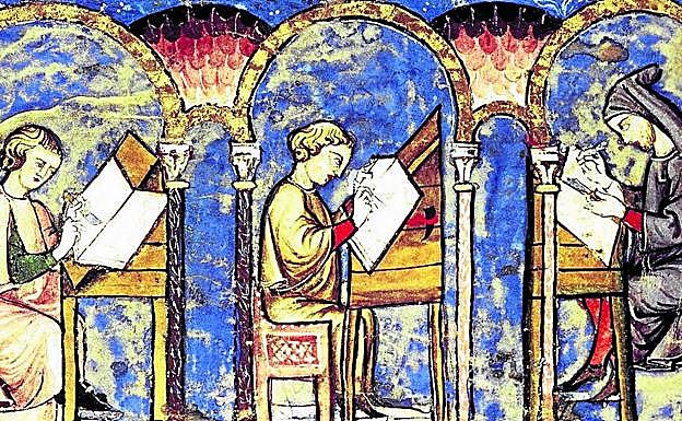 Los monjes copistas de la Edad Media fueron los que crearon la grafía de la Ñ, al llegar al final de la línea y convertir la NN del latín (por ejemplo, annus) en una N con otra pequeñita encima (año).