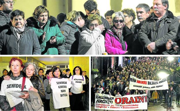 Los gestos de dolor se repitieron en Markina. 'Habéis convertido el dolor en rabia' podía leerse en una de las pancartas desplegadas en Eibar.