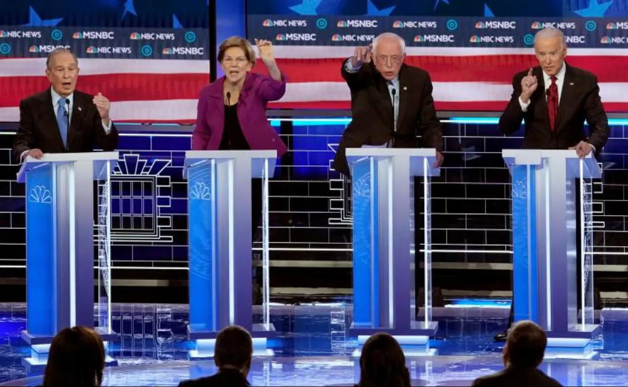 Mike Bloomberg, Elizabeth Warren, Bernie Sanders y Joe Biden, en Nevada.