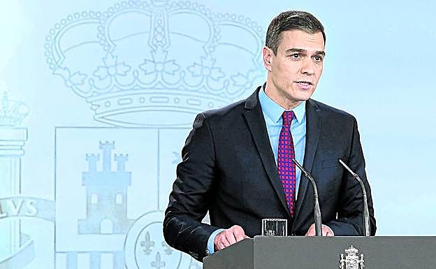 Sánchez compareció ayer en La Moncloa en una rueda de prensa sin presencia de los periodistas.