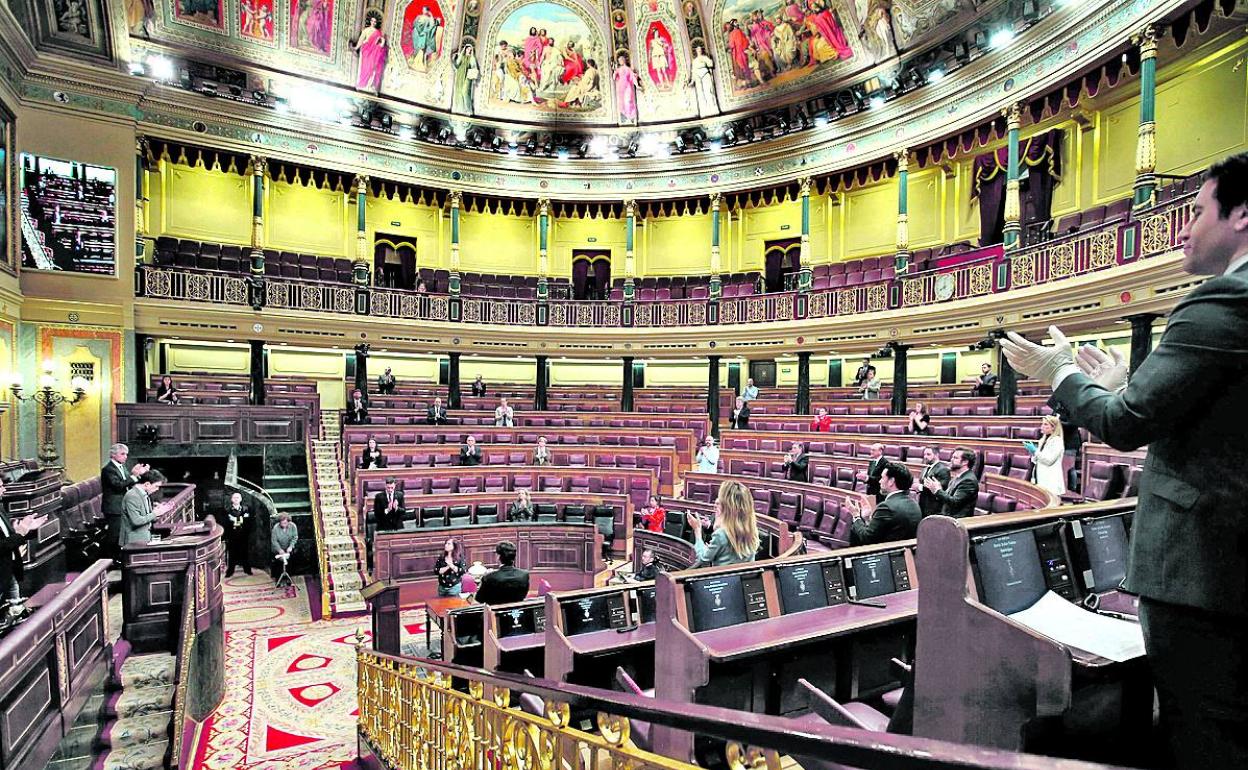 Apenas una treintena de diputados participó en el pleno que aprobó la prórroga del estado de alarma. 