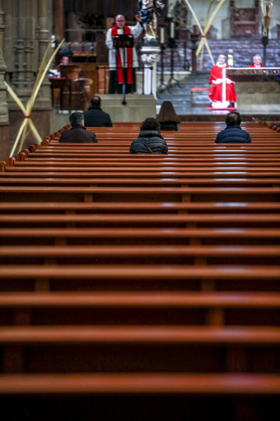 Insólita misa y bendición de los ramos en la catedral nueva, retransmitida 'online'. 