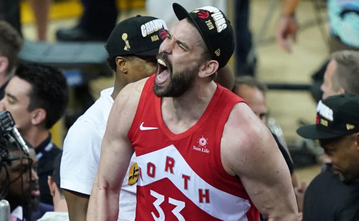 Marc Gasol, NBA txapelketa Torontorekin irabazi ostean.