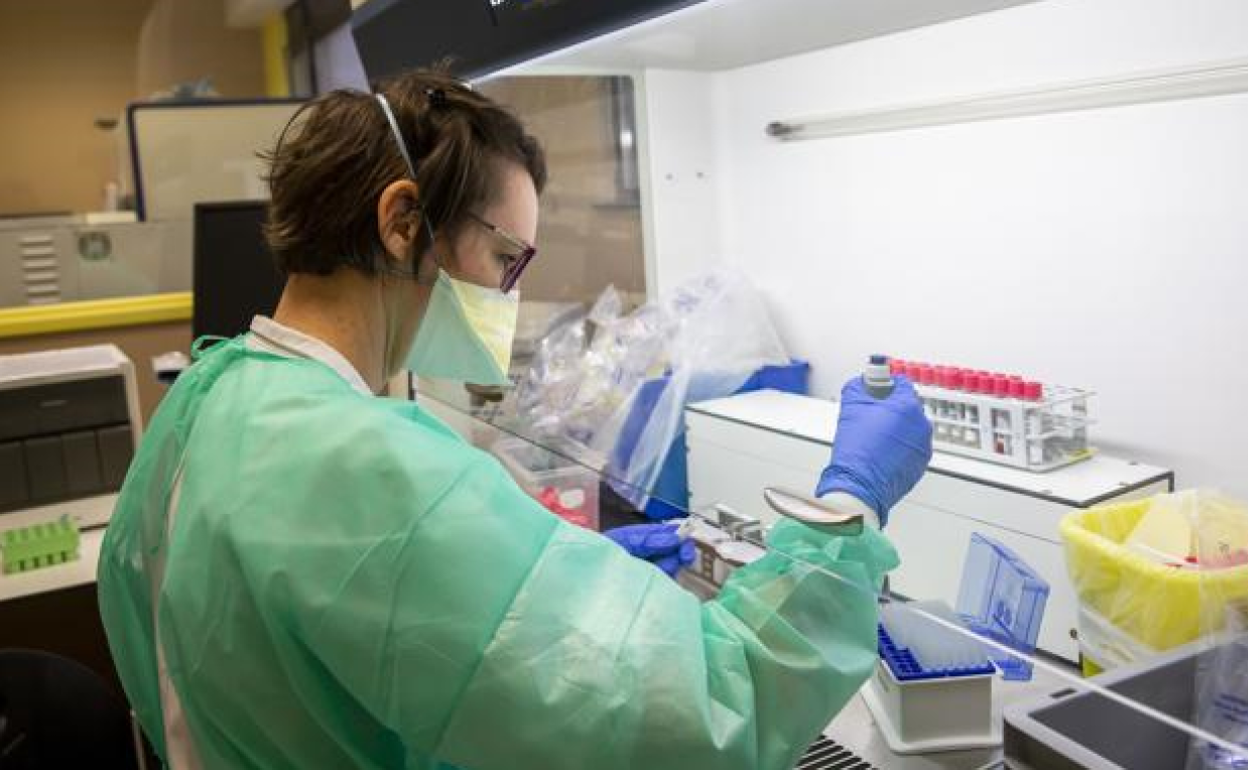 Una científica realiza un test para detectar el coronavisus en un paciente. 