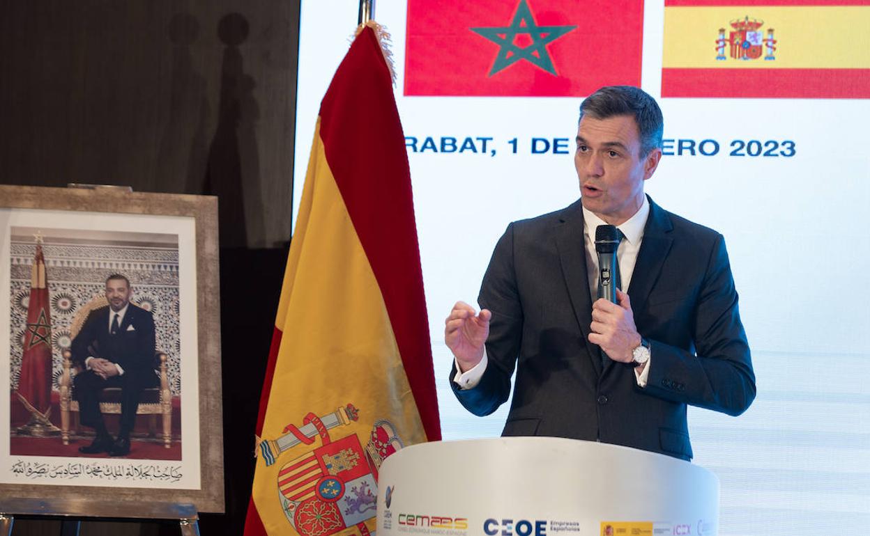 Pedro Sánchez durante la cumbre hispano-marroquí. 